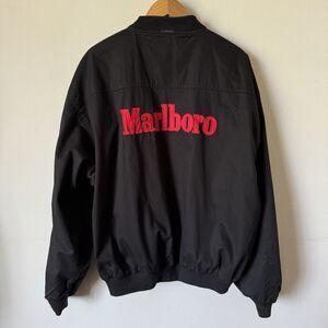Vintage 90s Marlboro Reversible Bomber Jacket Mens XL Black Red Full Zip Coat